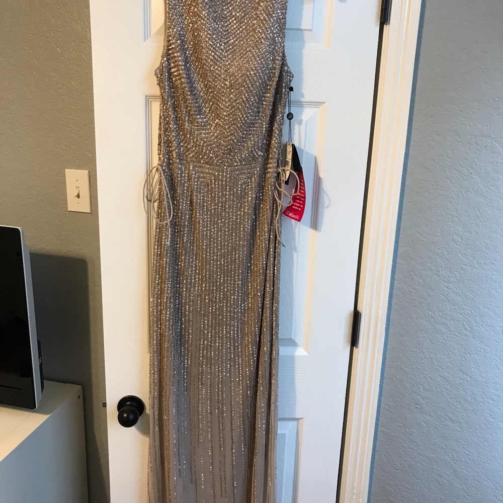 Adrianna Papell Bead Mock Neck Gown